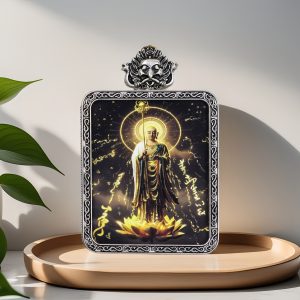 Black and gold Buddha amulets and Thangkas