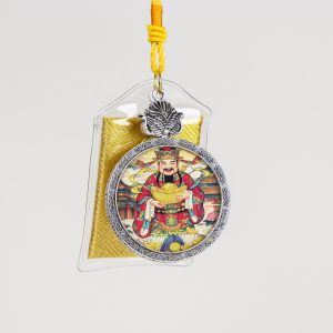 Hand-painted, God of Wealth bringing prosperity (round charm)